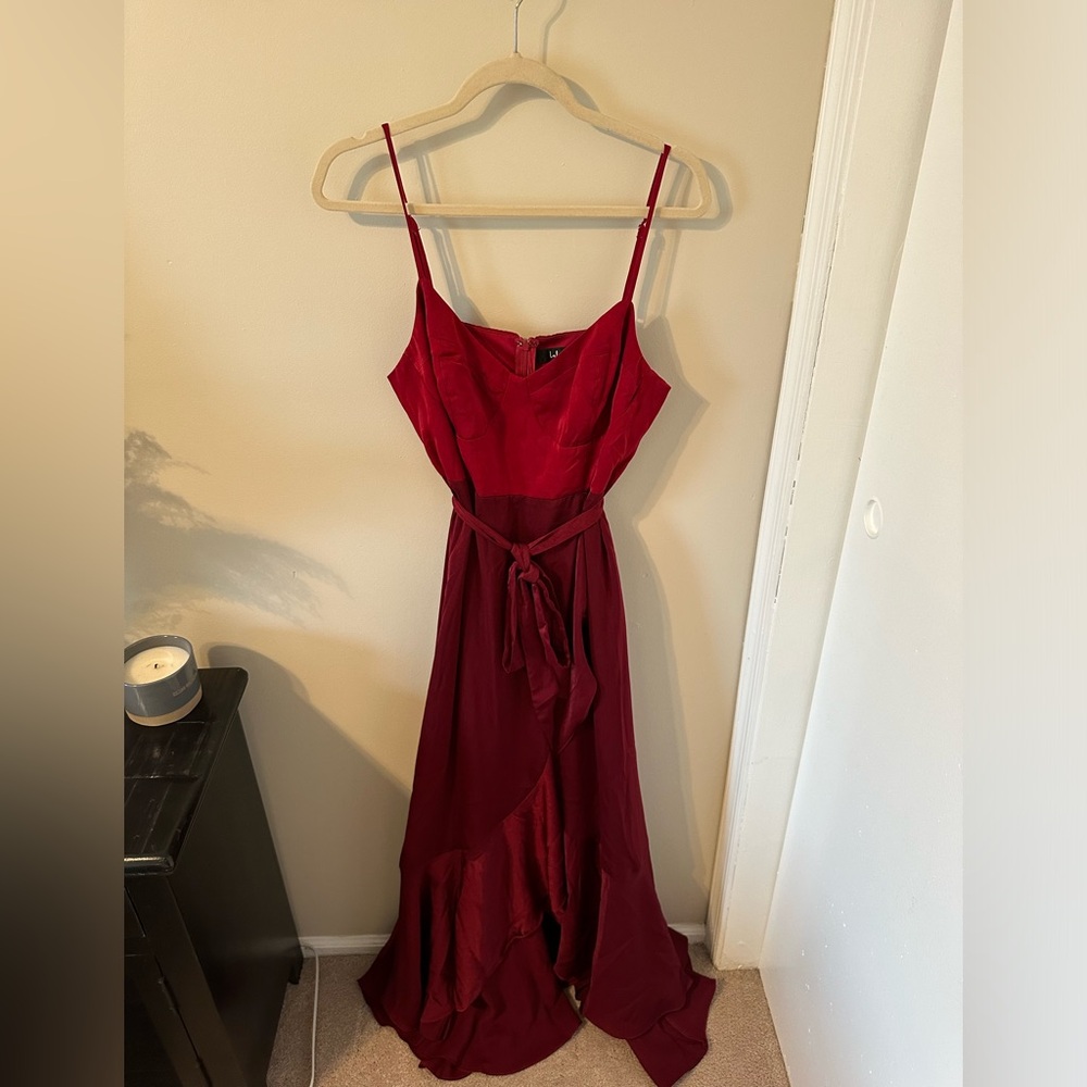 Lulu’s Maroon/Red Satin Wrap Dress